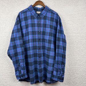 LL Bean Flannel Shirt Mens XXXL Morgan Blue Scotch Plaid Regular Fit Long Sleeve